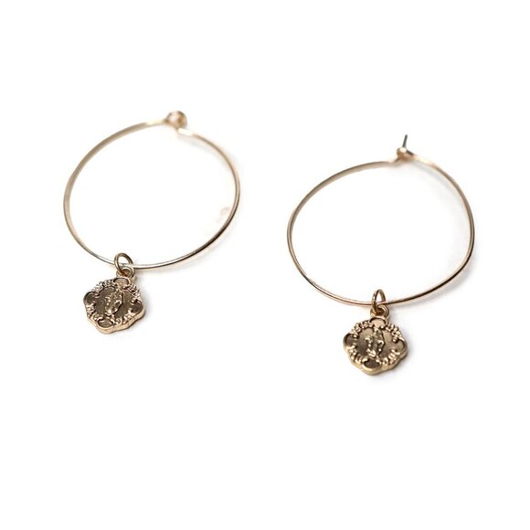 St. Anthony Pendant Hoop Earrings Gold Tone Religion Church Prayer - Picture 5 of 6